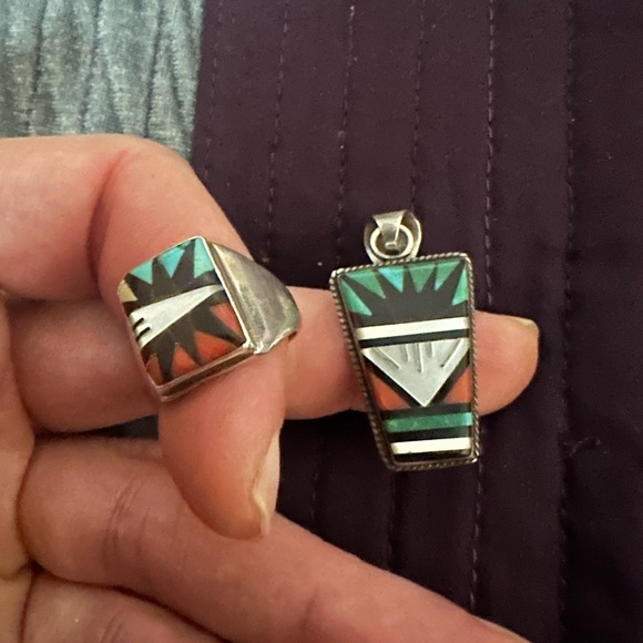 Zuni ring size 10 pendant ring sterling set - Picture 1 of 8
